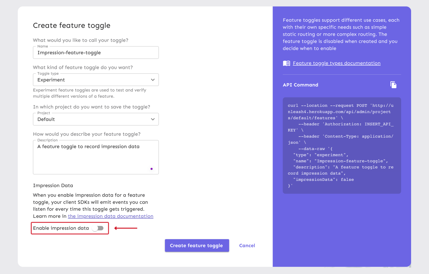 Enable impression data in the strategy rollout form for your flag.